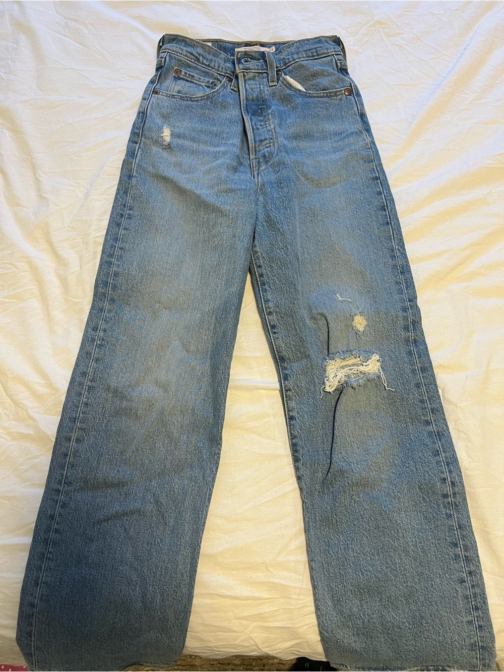 Levi's Light Blue Wide-Leg Distressed Jeans